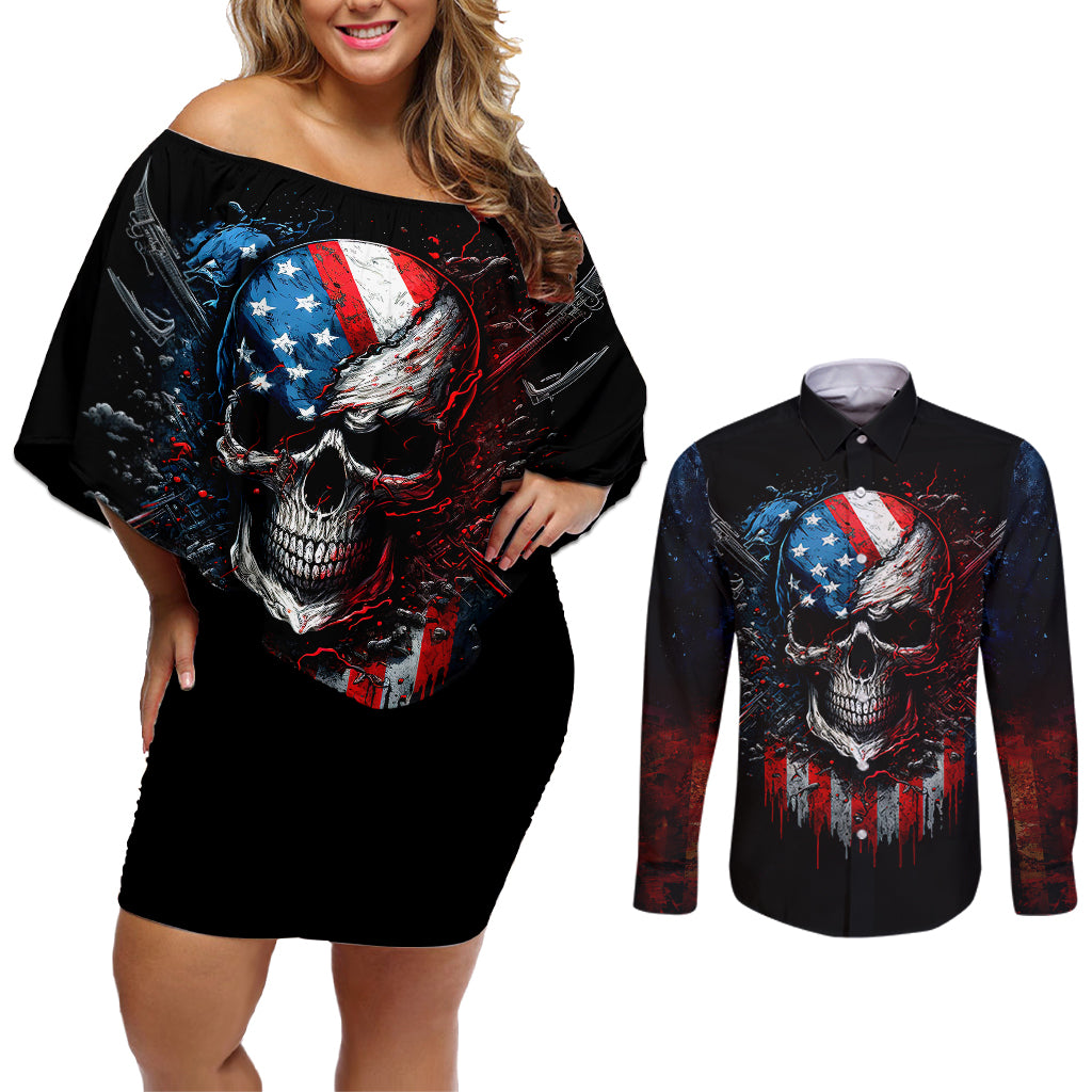 vintage-skull-couples-matching-off-shoulder-short-dress-and-long-sleeve-button-shirts-american-skull-vintage