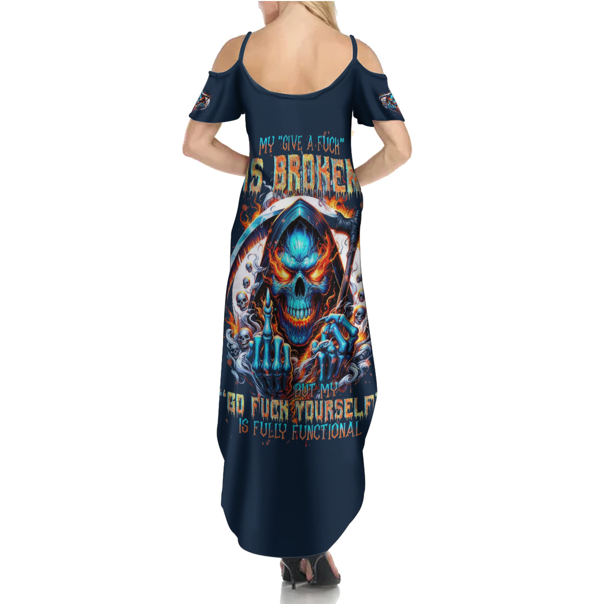 Reaper Skull Summer Maxi Dress My Give A Fuck Is Broken But My Go Fuck Yourself Is Fully Functional