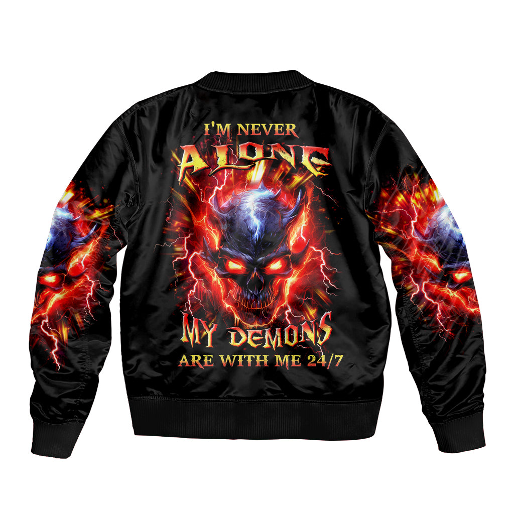 Flame Skull Bomber Jacket I'm Never Alone My Demons Are With Me 24/7