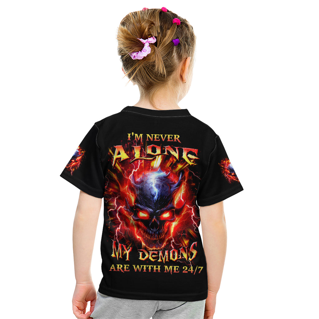 Flame Skull Kid T Shirt I'm Never Alone My Demons Are With Me 24/7