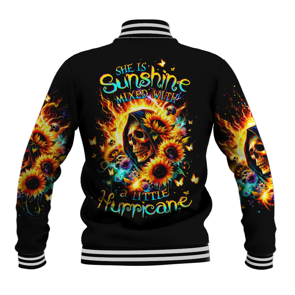 Sunflower Skull Baseball Jacket She Is Sunshine Mixed With A Little Hurricane