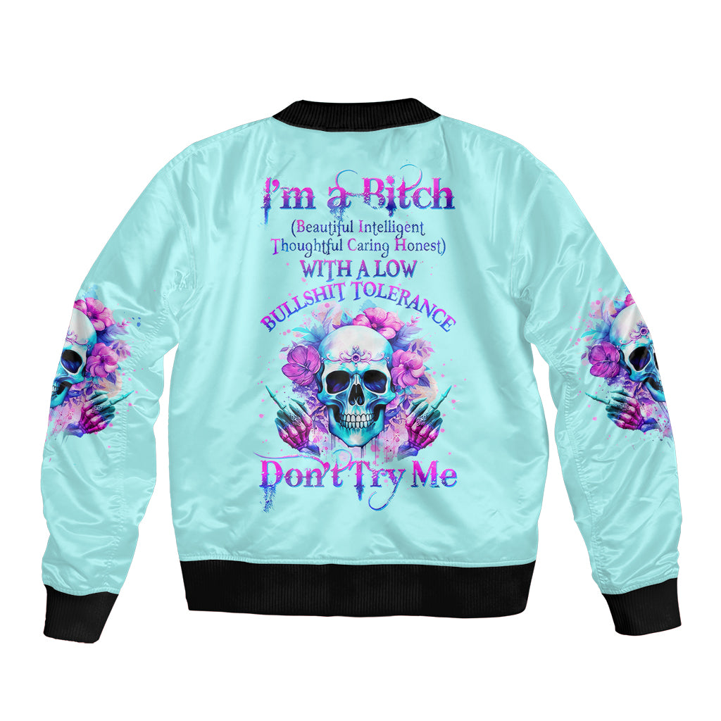 Flower Skull Angel Bomber Jacket I'm A Bitch With A Flow Bullshit Tolerance