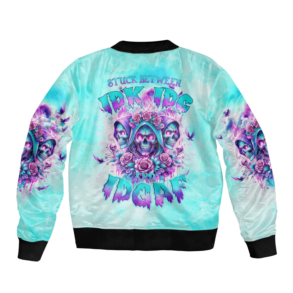 Flower Skull Angel Bomber Jacket Stuck Between IDK IDC and IDGAF