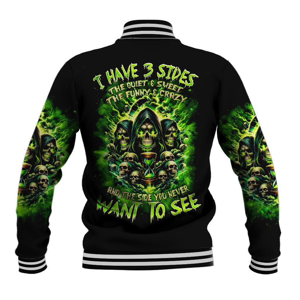 Flame Skull Baseball Jacket I Have 3 Sides Quite Sweet Funny Crazy