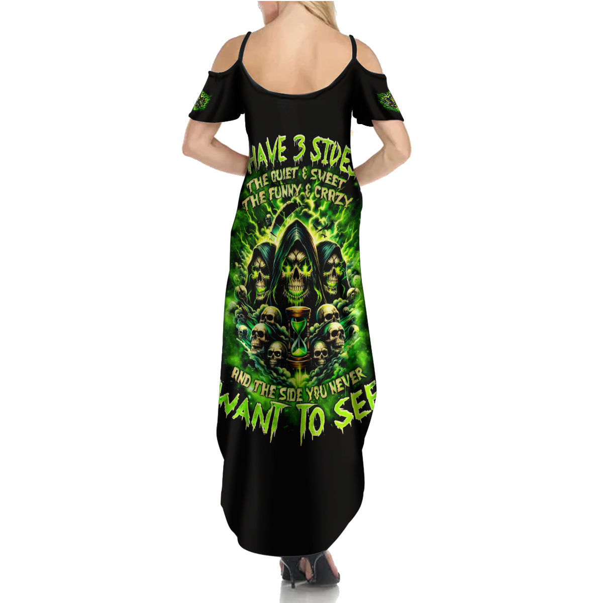 Flame Skull Summer Maxi Dress I Have 3 Sides Quite Sweet Funny Crazy