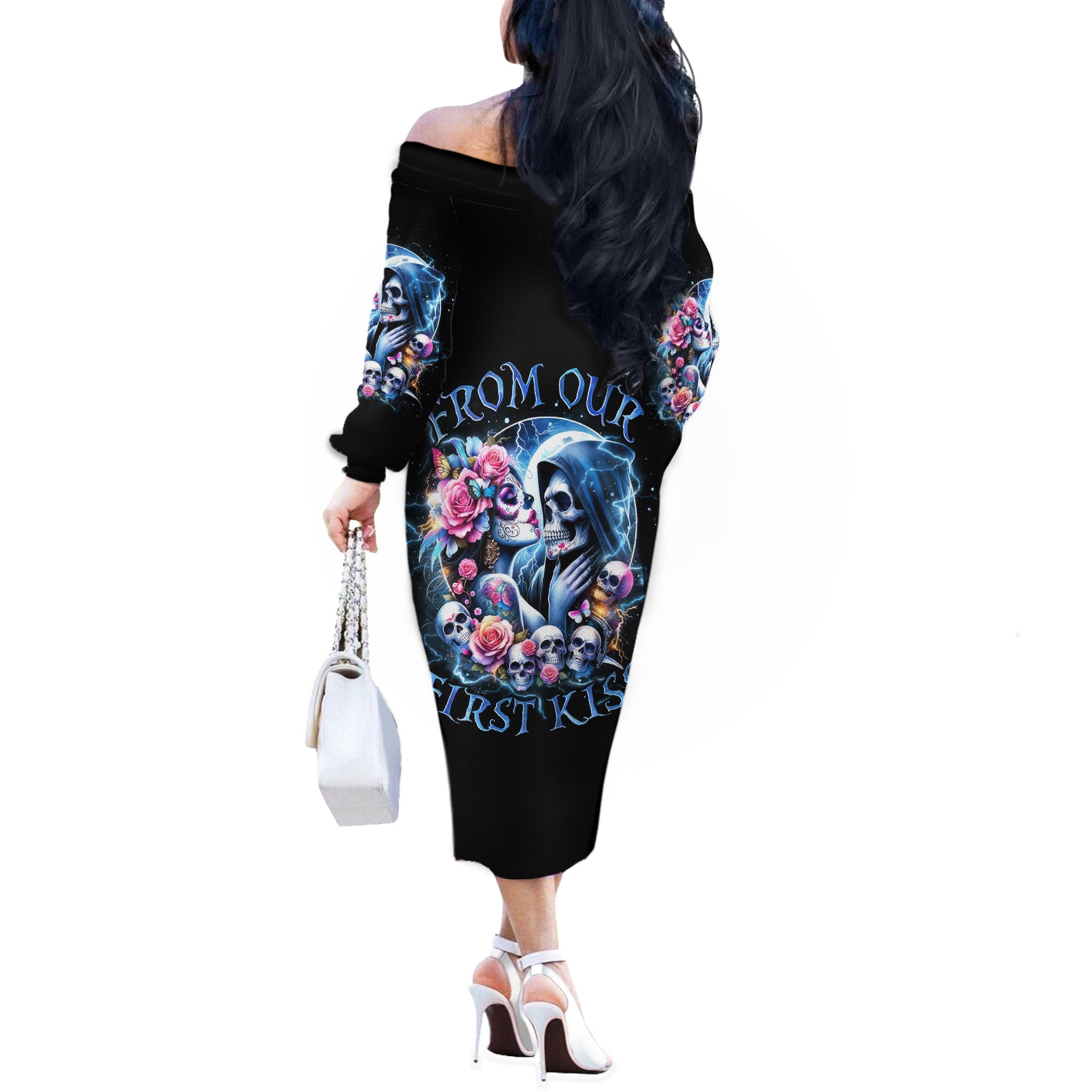 Couple Skull Off The Shoulder Long Sleeve Dress From Our Firse Kiss