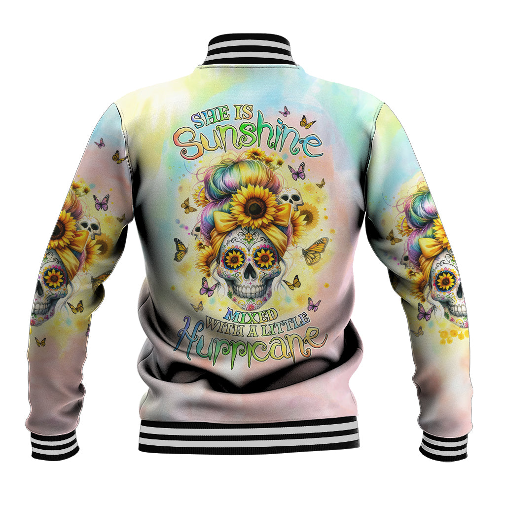 Sunflower Skull Baseball Jacket She Is Sunshine Mixed With A Little Hurricane