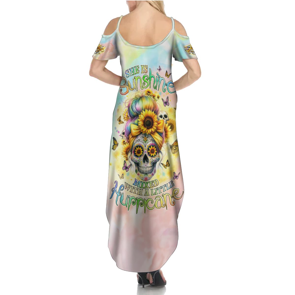 Sunflower Skull Summer Maxi Dress She Is Sunshine Mixed With A Little Hurricane