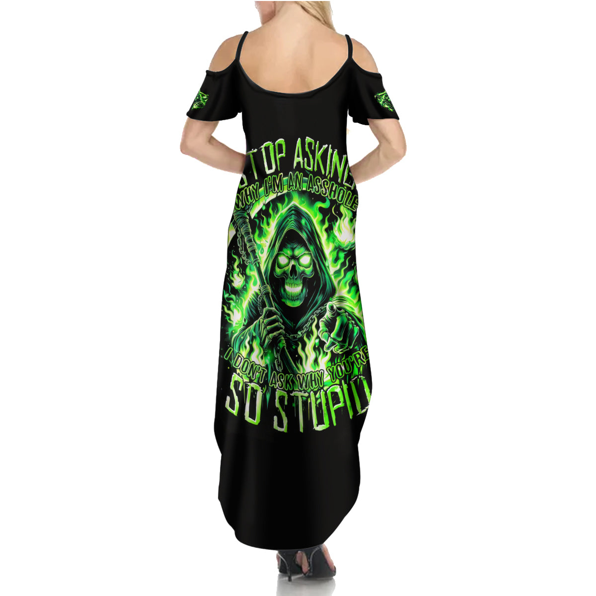 Flame Reaper Skull Summer Maxi Dress Stop Asking Why I'm An Asshole I Don't Ask Why You So Stupid