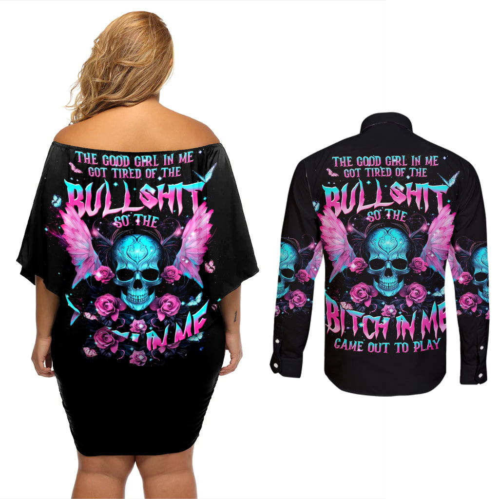 Fairy Skull Couples Matching Off Shoulder Short Dress and Long Sleeve Button Shirt The Good Girl In Me Got Tired Of The Bullshit