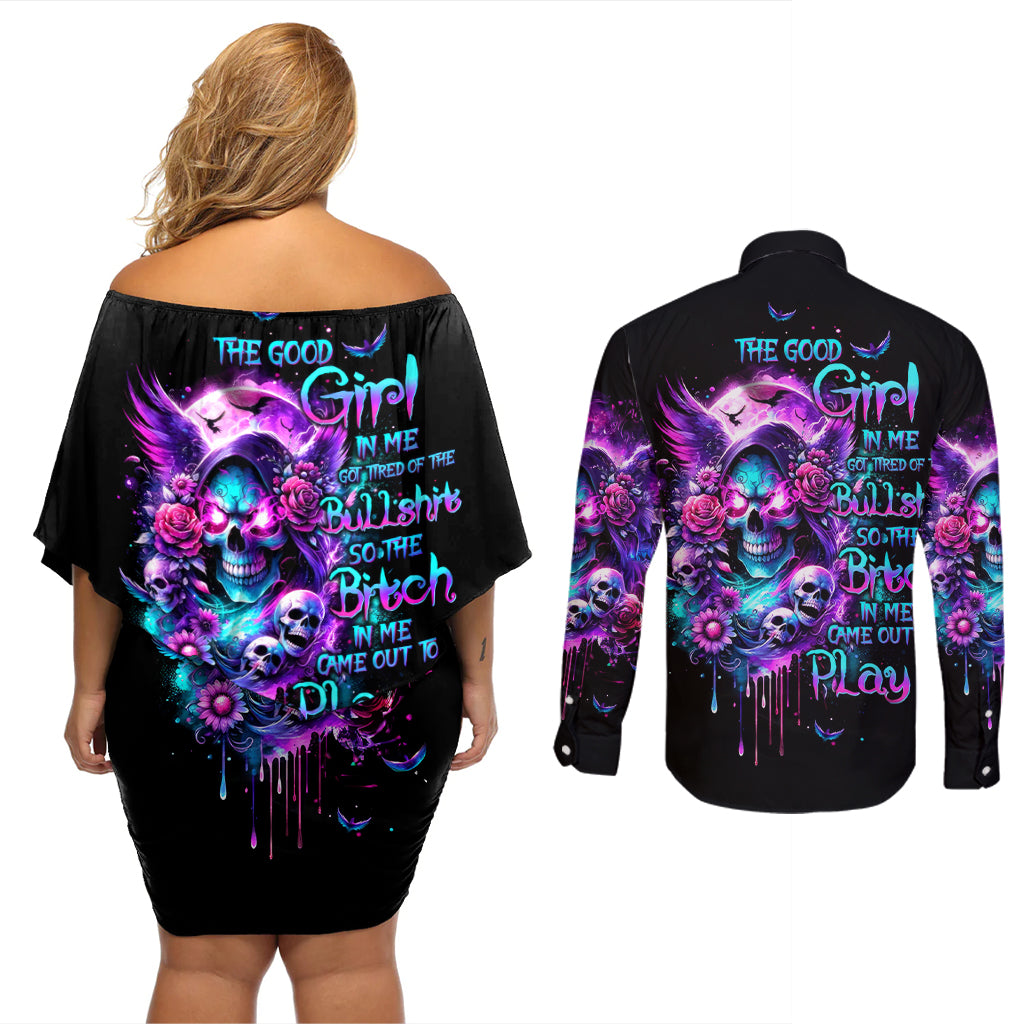 Fairy Skull Couples Matching Off Shoulder Short Dress and Long Sleeve Button Shirt The Good Girl In Me Got Tired Of The Bullshit