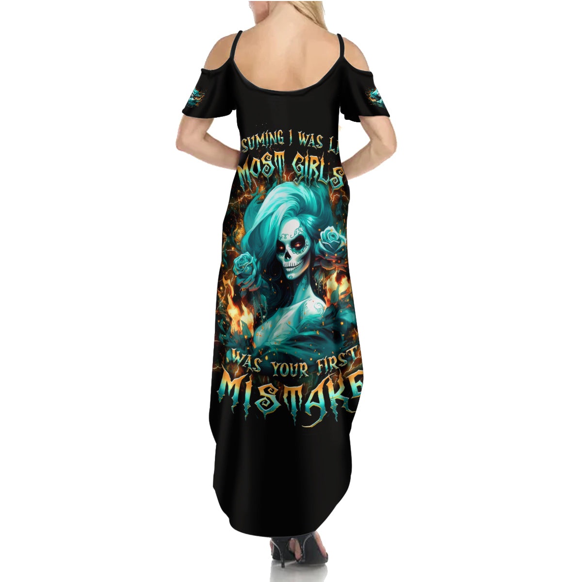 Flame Girl Skull Summer Maxi Dress Assuming I Was Like Most Girls Was Your First Mistake