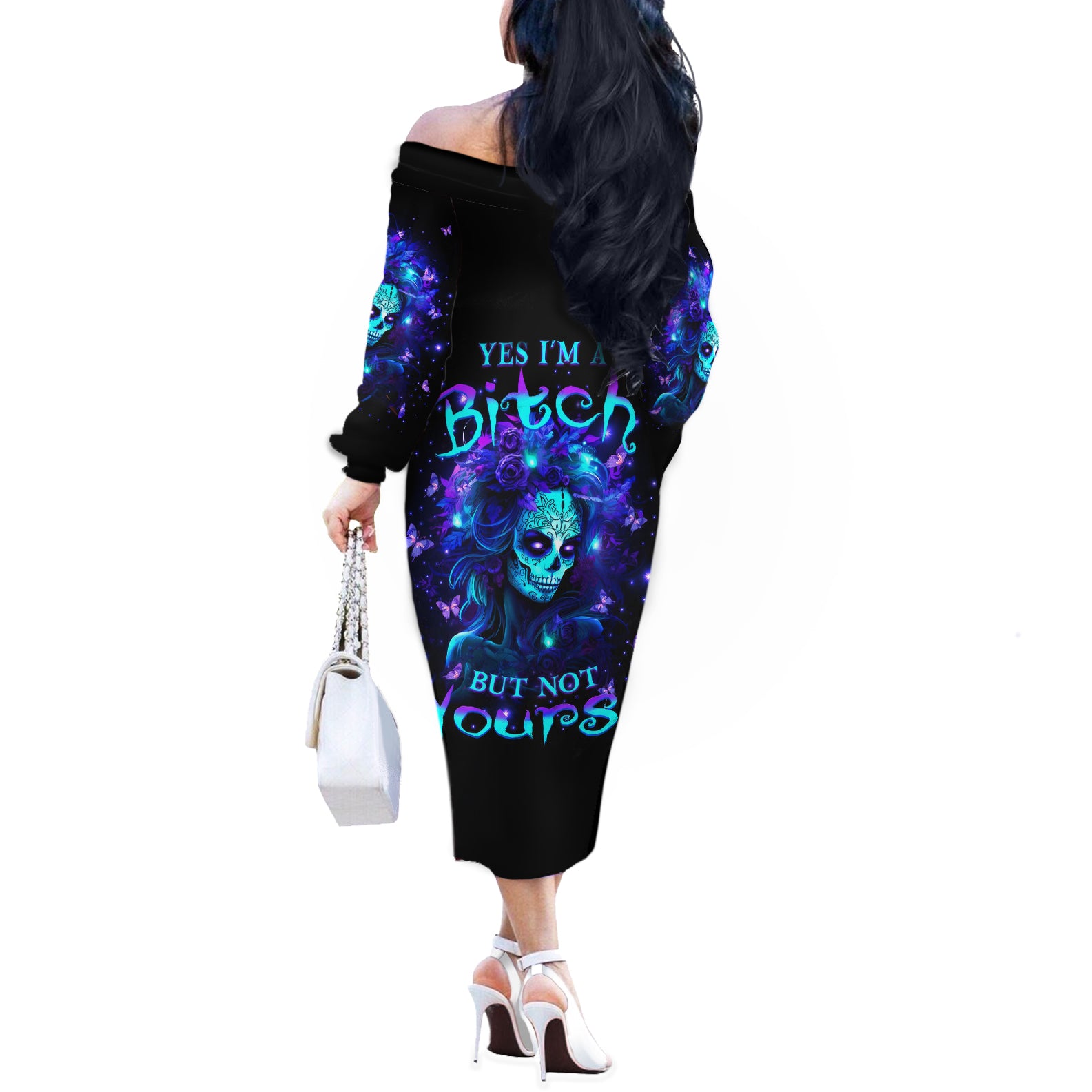 Skull Girl Off The Shoulder Long Sleeve Dress Yes I'm A Bitch But Not Yours