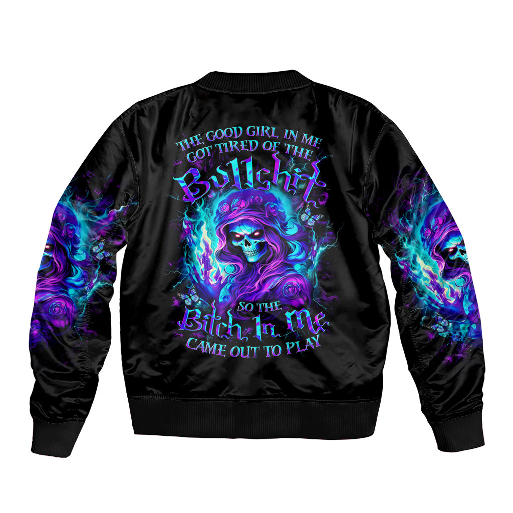 Flame Girl Skull Bomber Jacket The Good Girl In Me Got Tired Of The Bullshit