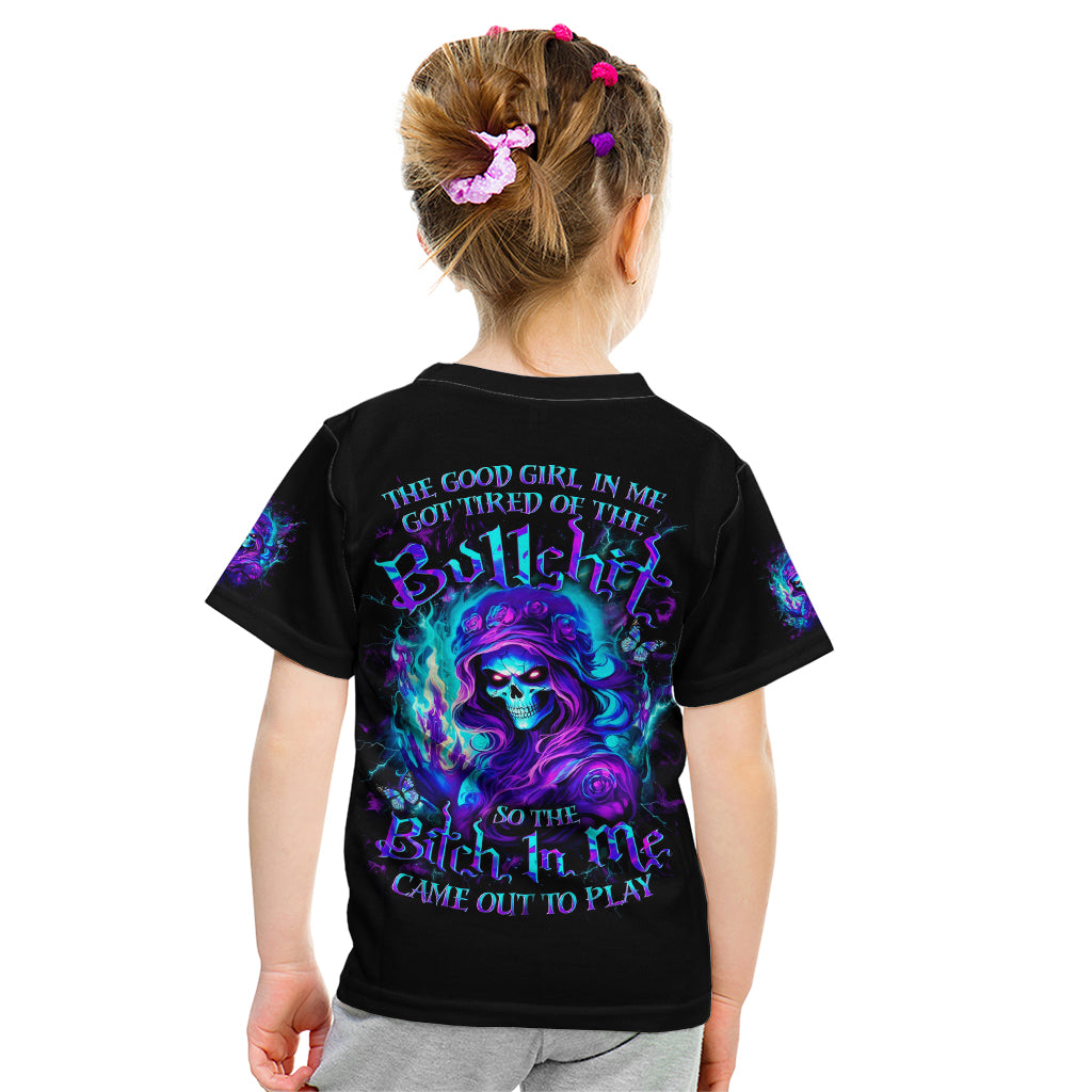 Flame Girl Skull Kid T Shirt The Good Girl In Me Got Tired Of The Bullshit