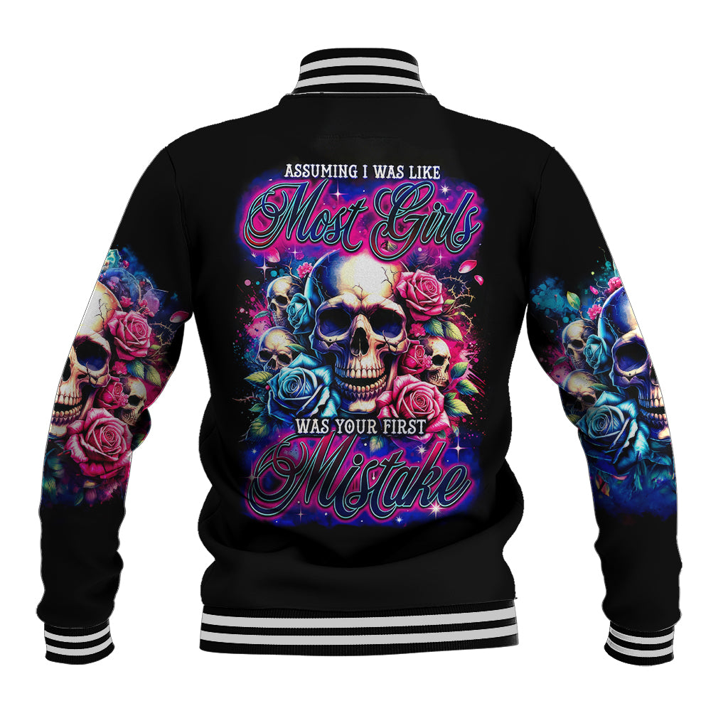 Rose Skull Baseball Jacket Assuming I Was Like Most Girls Was Your First Mistake