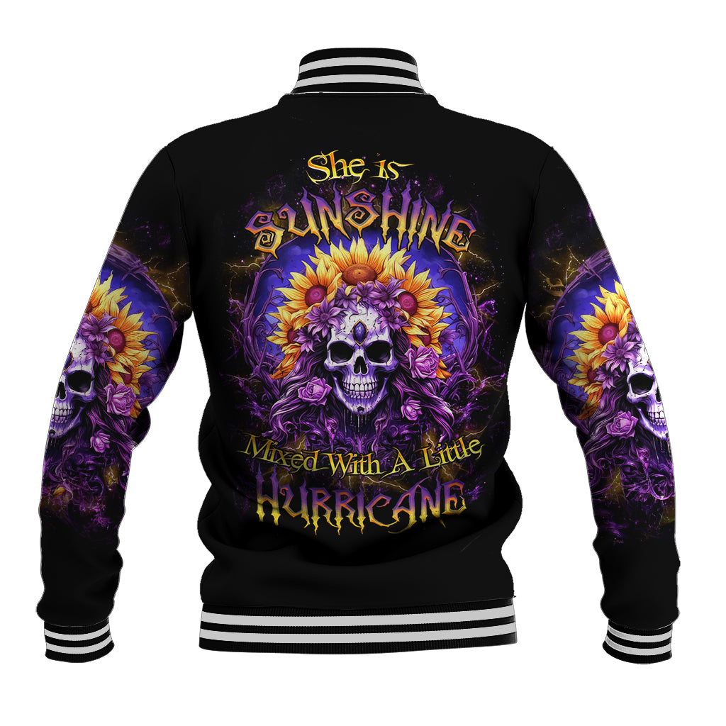 Sunflower Skull Baseball Jacket She Is Sunshine Mixed With A Little Hurricane