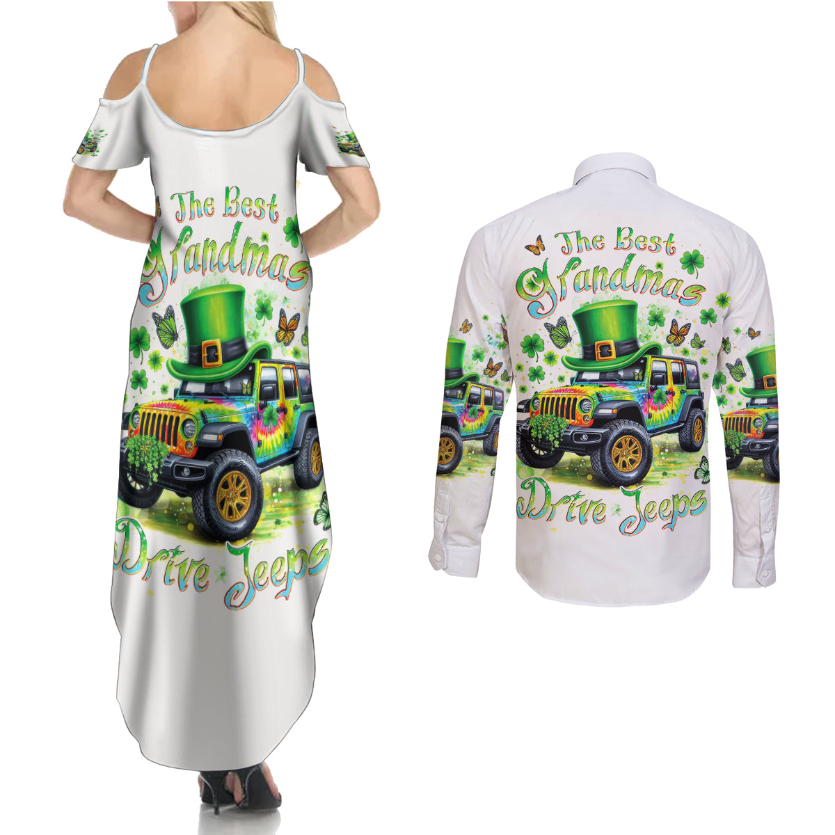 Irish Jeep Couples Matching Summer Maxi Dress and Long Sleeve Button Shirt The Best Grandmas Drive Jeeps