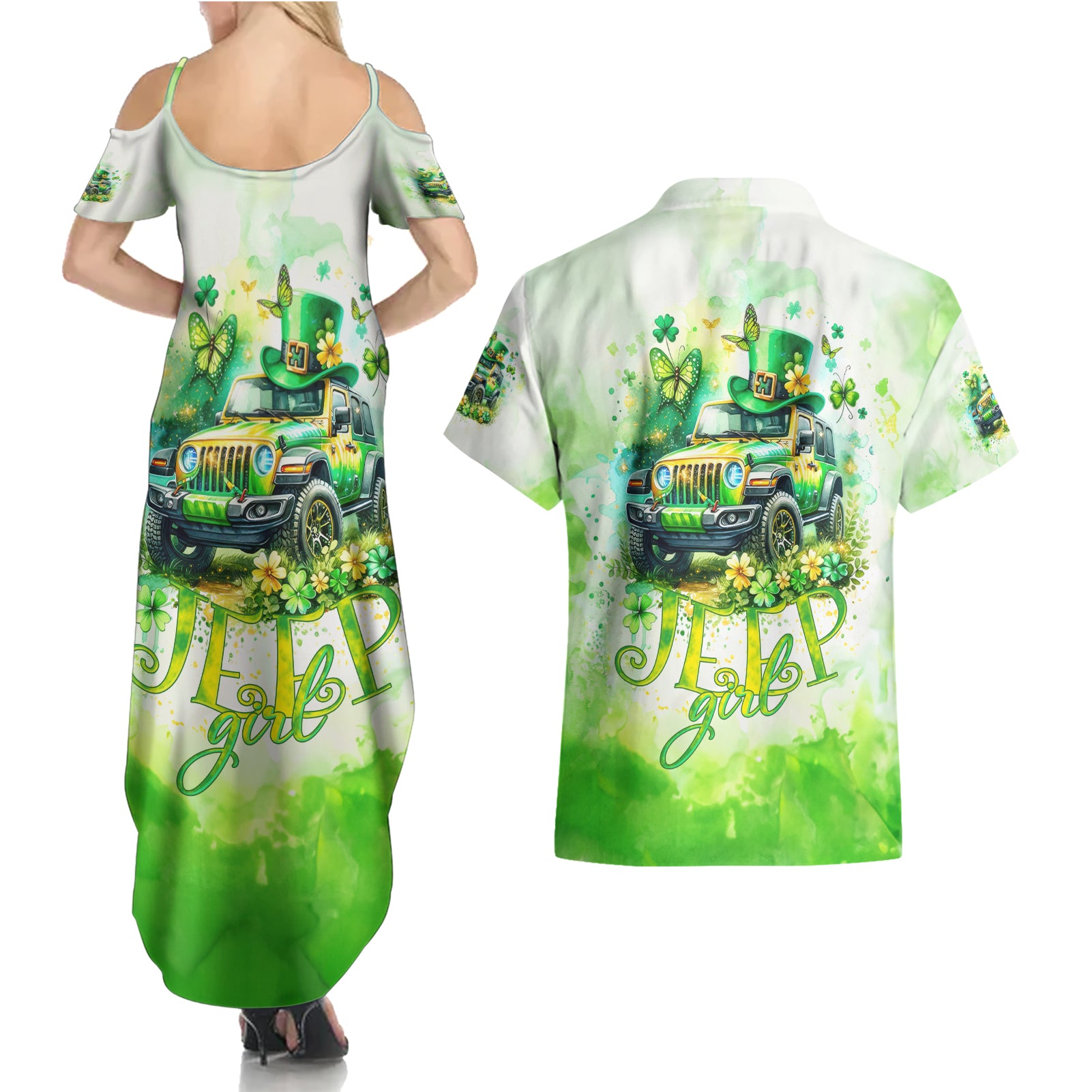 Irish Jeep Couples Matching Summer Maxi Dress and Hawaiian Shirt Jeep Girl