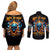 Flame Skull Couples Matching Off Shoulder Short Dress and Long Sleeve Button Shirt When I Was Born The Devil Said Ohh Shit Competition