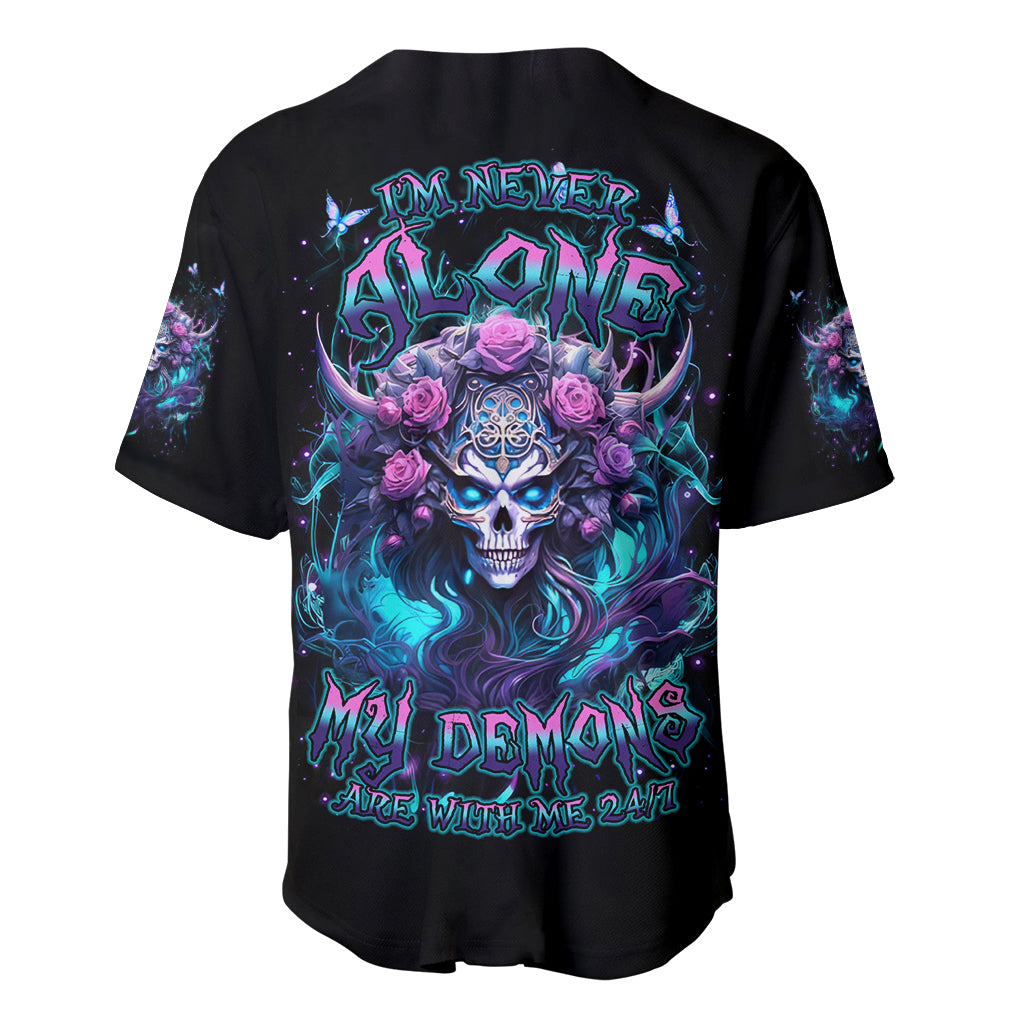 Rose Skull Baseball Jersey I'm Never Alone My Demons Are With Me 24/7