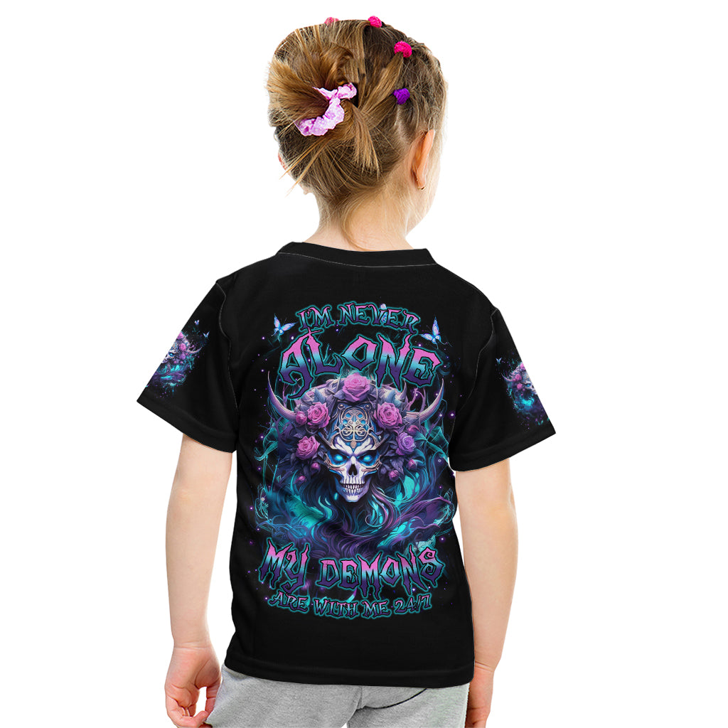 Rose Skull Kid T Shirt I'm Never Alone My Demons Are With Me 24/7