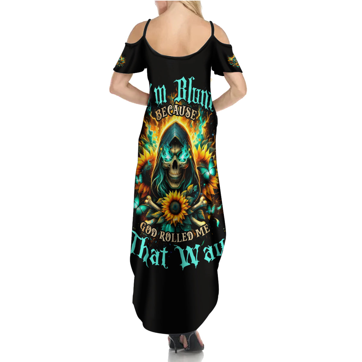 Sunflower Skull Summer Maxi Dress I'm Blunt Because God Rolled Me That Way