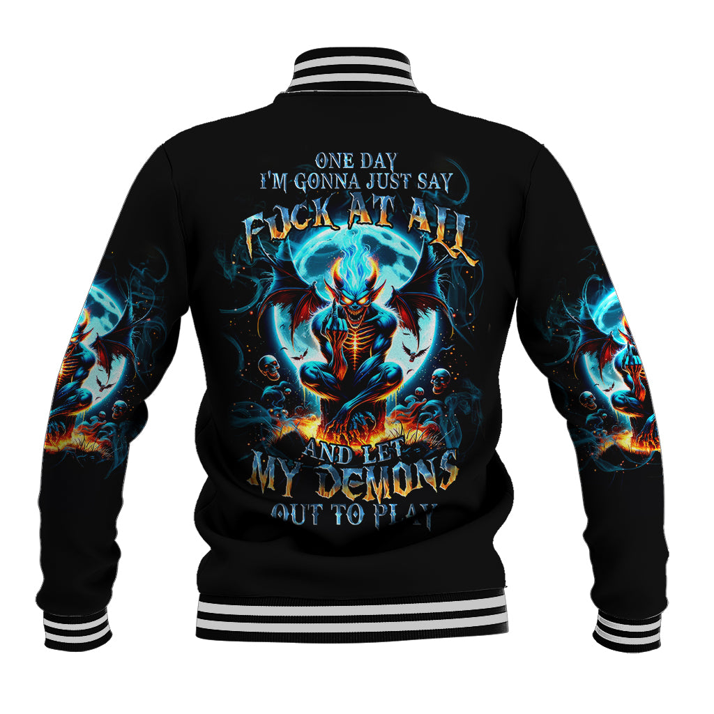 Devil Skull Baseball Jacket One Day I'm Gonna Just Say And Let My Demons Out Play