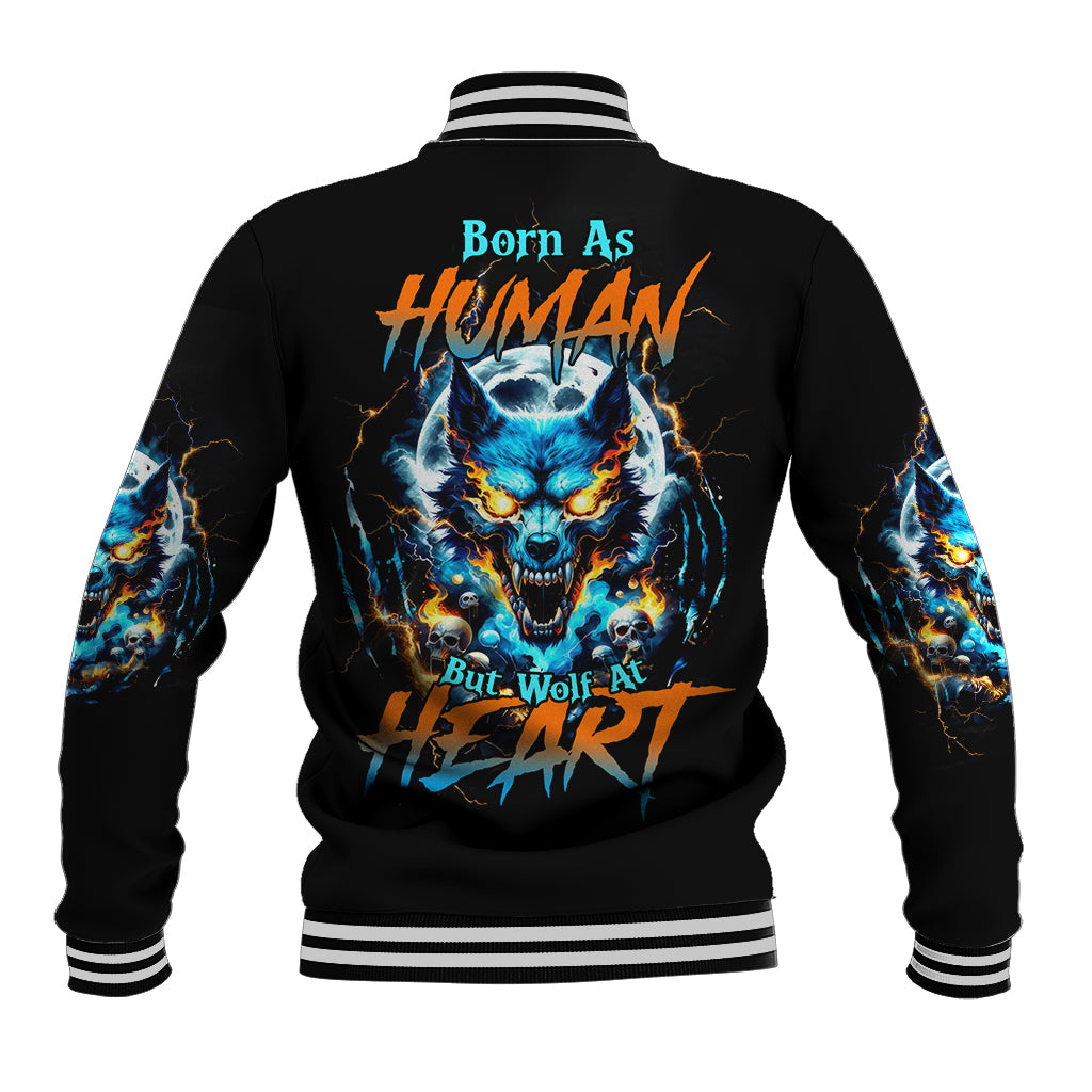 Wolf Skull Baseball Jacket Born As Human But Wolft At Heart