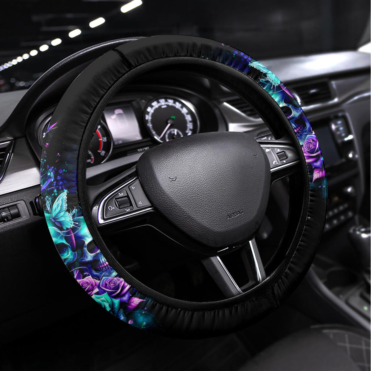 Rose Skull Steering Wheel Cover Stuck Between IDK IDC And IDGAF