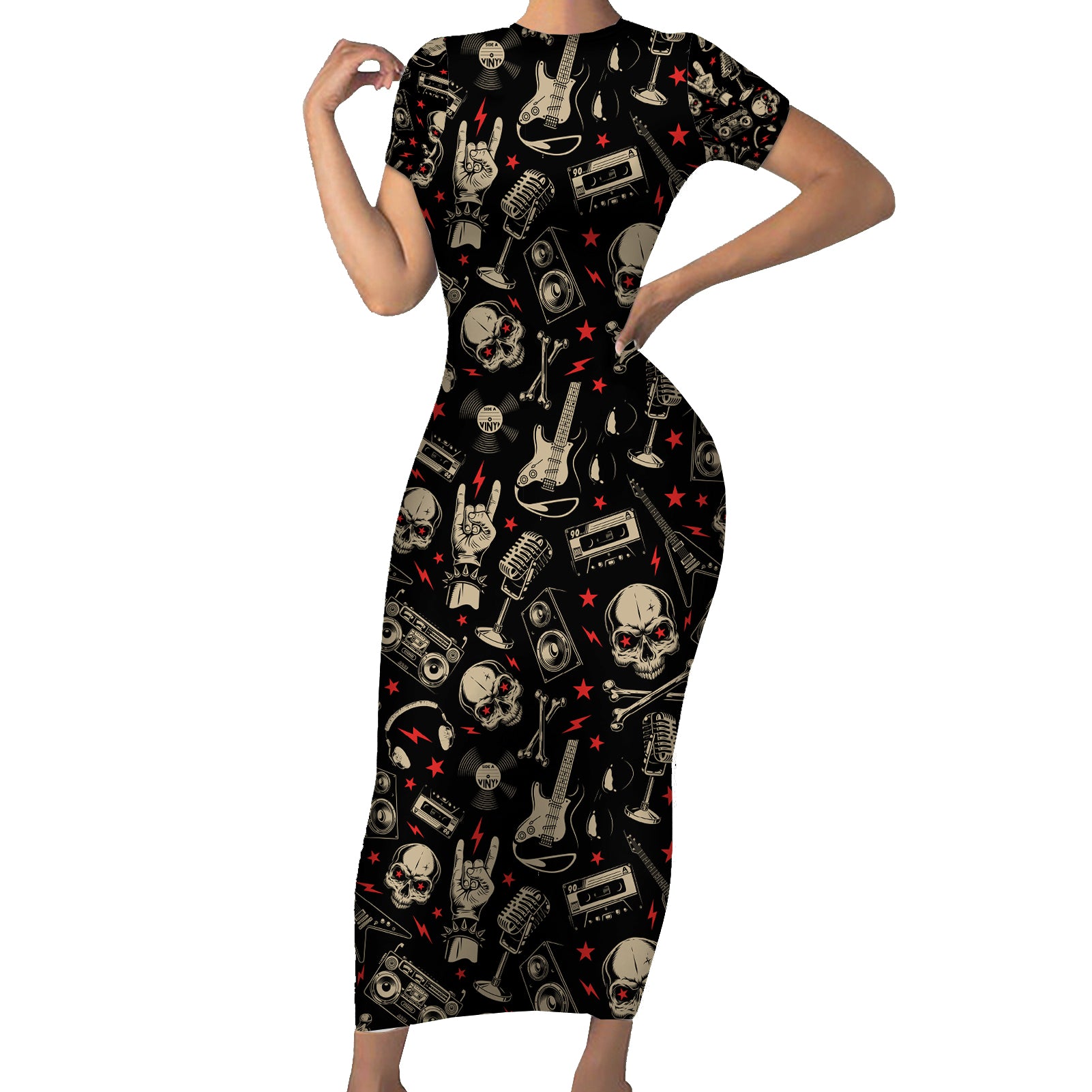 rock-and-roll-skull-pattern-design-short-sleeve-bodycon-dress