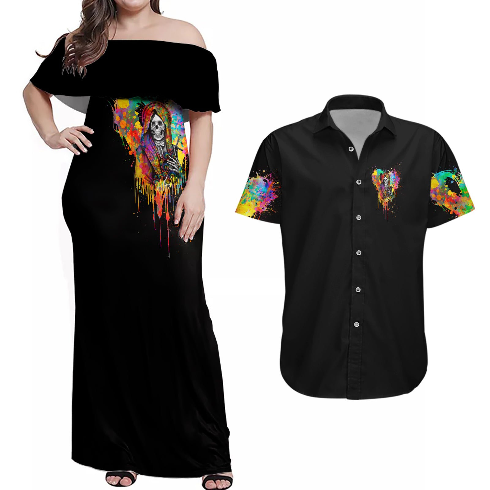 lgbt-couples-matching-off-shoulder-maxi-dress-and-hawaiian-shirt-love-is-love-pride