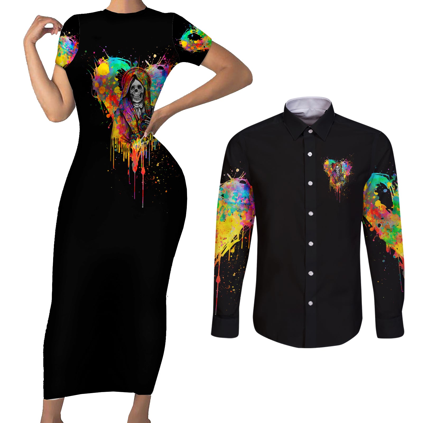 lgbt-couples-matching-short-sleeve-bodycon-dress-and-long-sleeve-button-shirts-love-is-love-pride