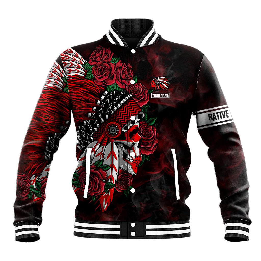 personalised-native-american-chief-skull-baseball-jacket-rose-skull