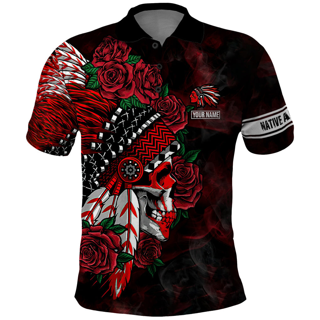 personalised-native-american-chief-skull-polo-shirt-rose-skull