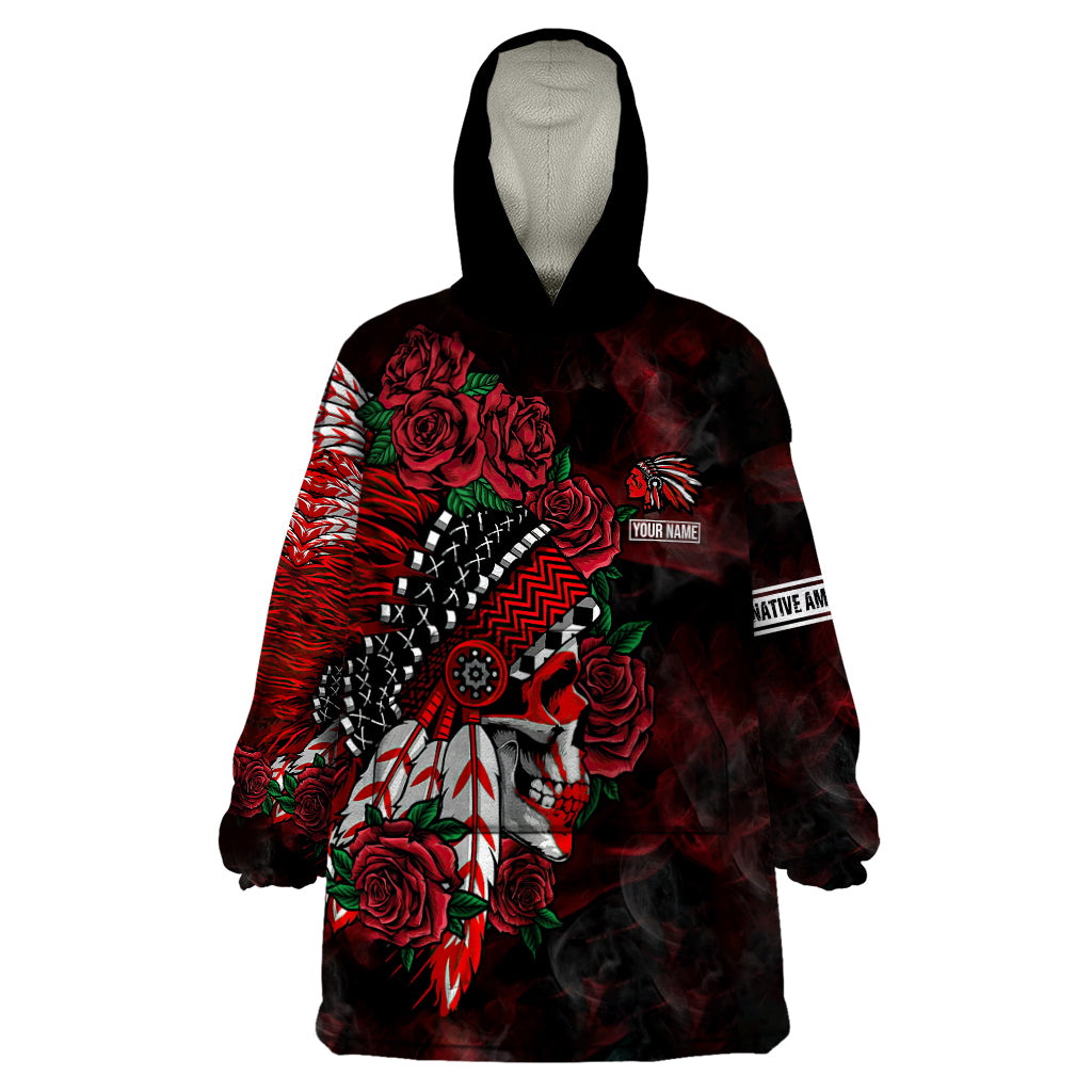 personalised-native-american-chief-skull-wearable-blanket-hoodie-rose-skull