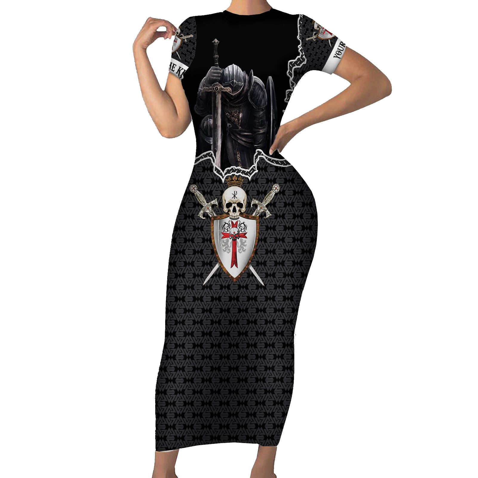 personalised-knights-templar-warrior-skull-short-sleeve-bodycon-dress