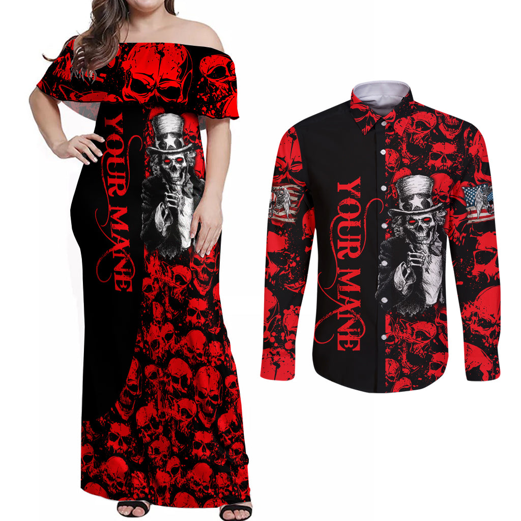 zombie-army-couples-matching-off-shoulder-maxi-dress-and-long-sleeve-button-shirts-i-want-you