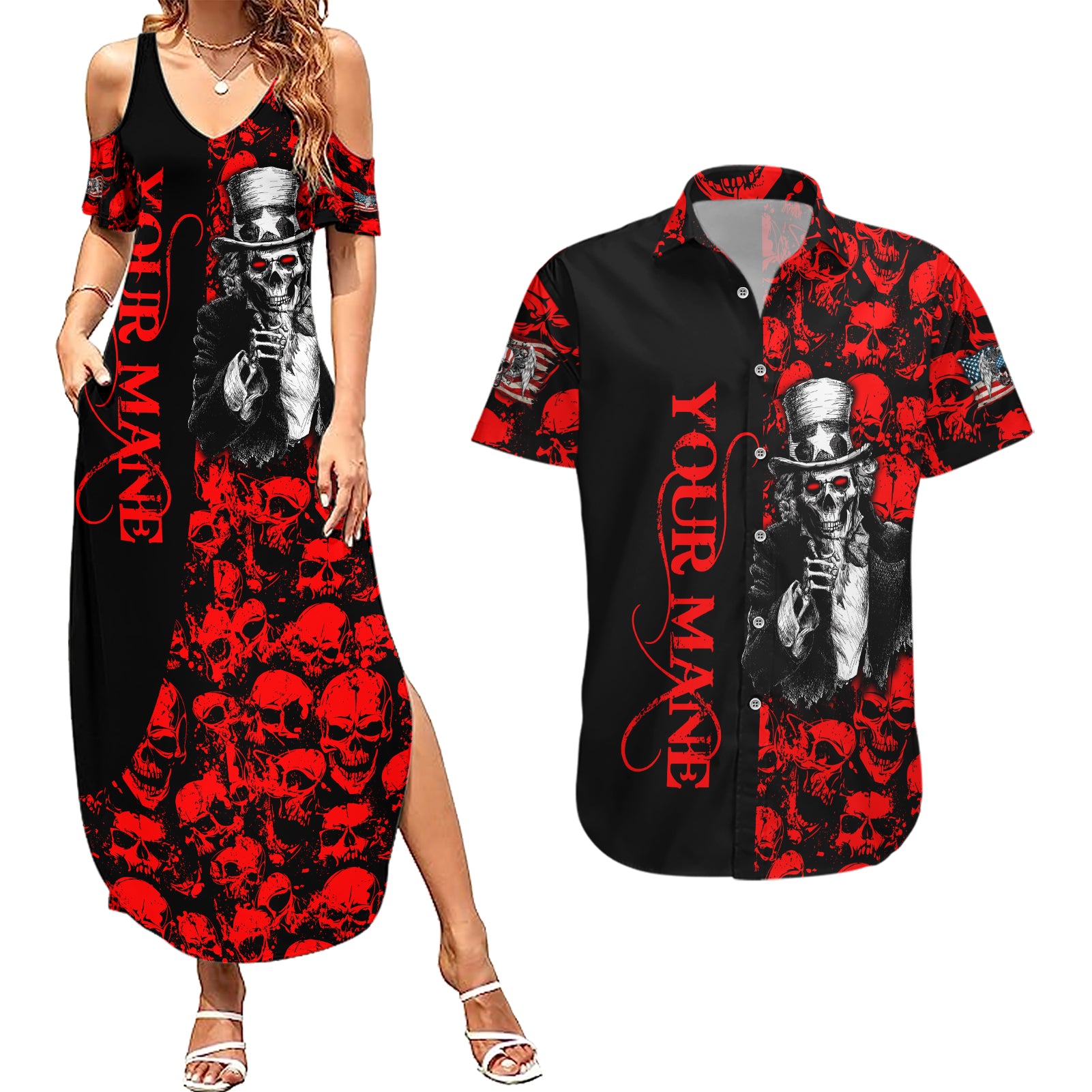 zombie-army-couples-matching-summer-maxi-dress-and-hawaiian-shirt-i-want-you