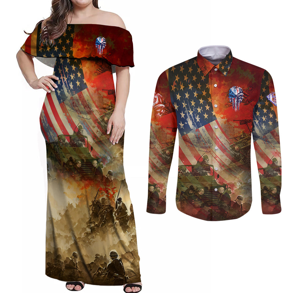 jeep-skull-solider-couples-matching-off-shoulder-maxi-dress-and-long-sleeve-button-shirt-american-flag