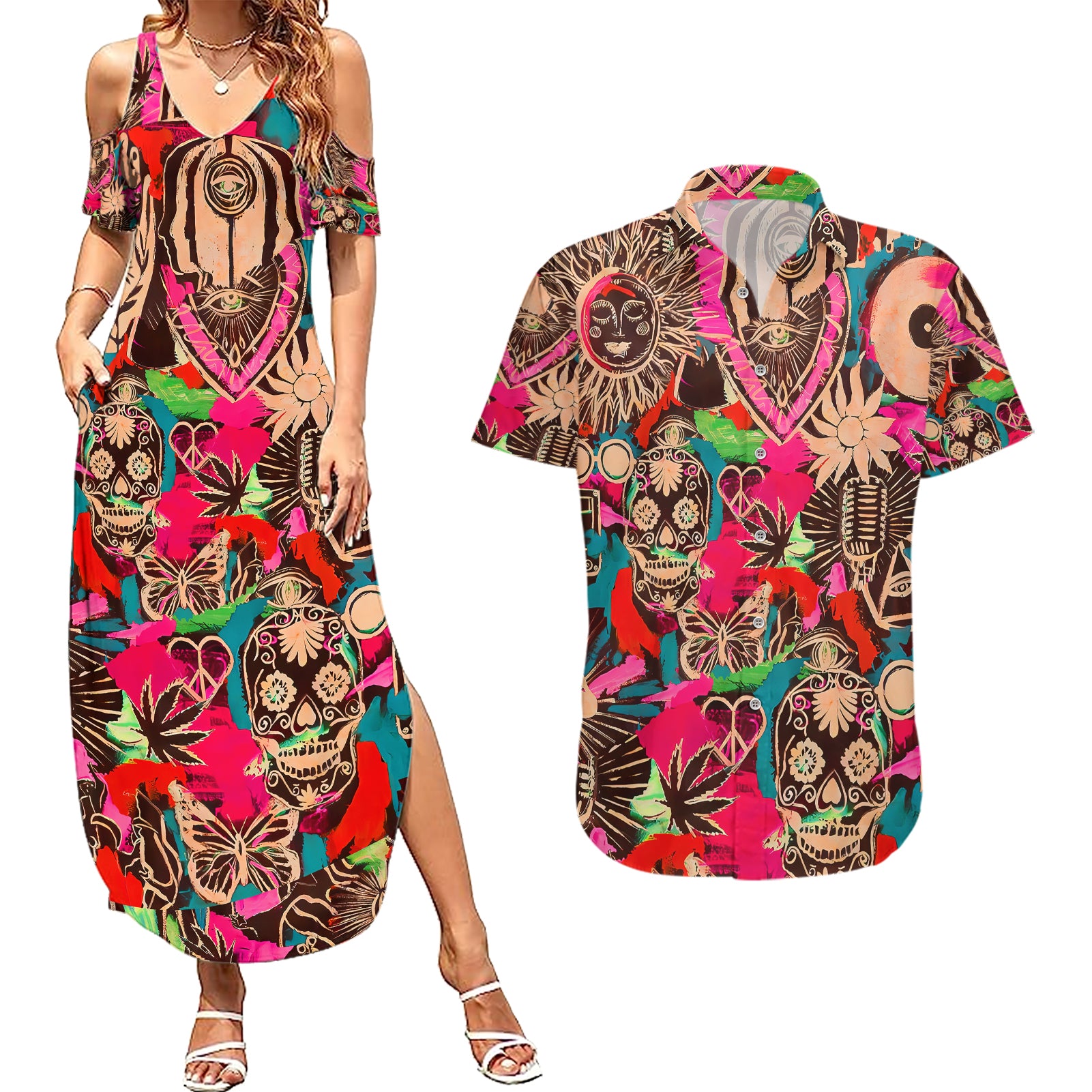 festival-memories-skull-couples-matching-summer-maxi-dress-and-hawaiian-shirt