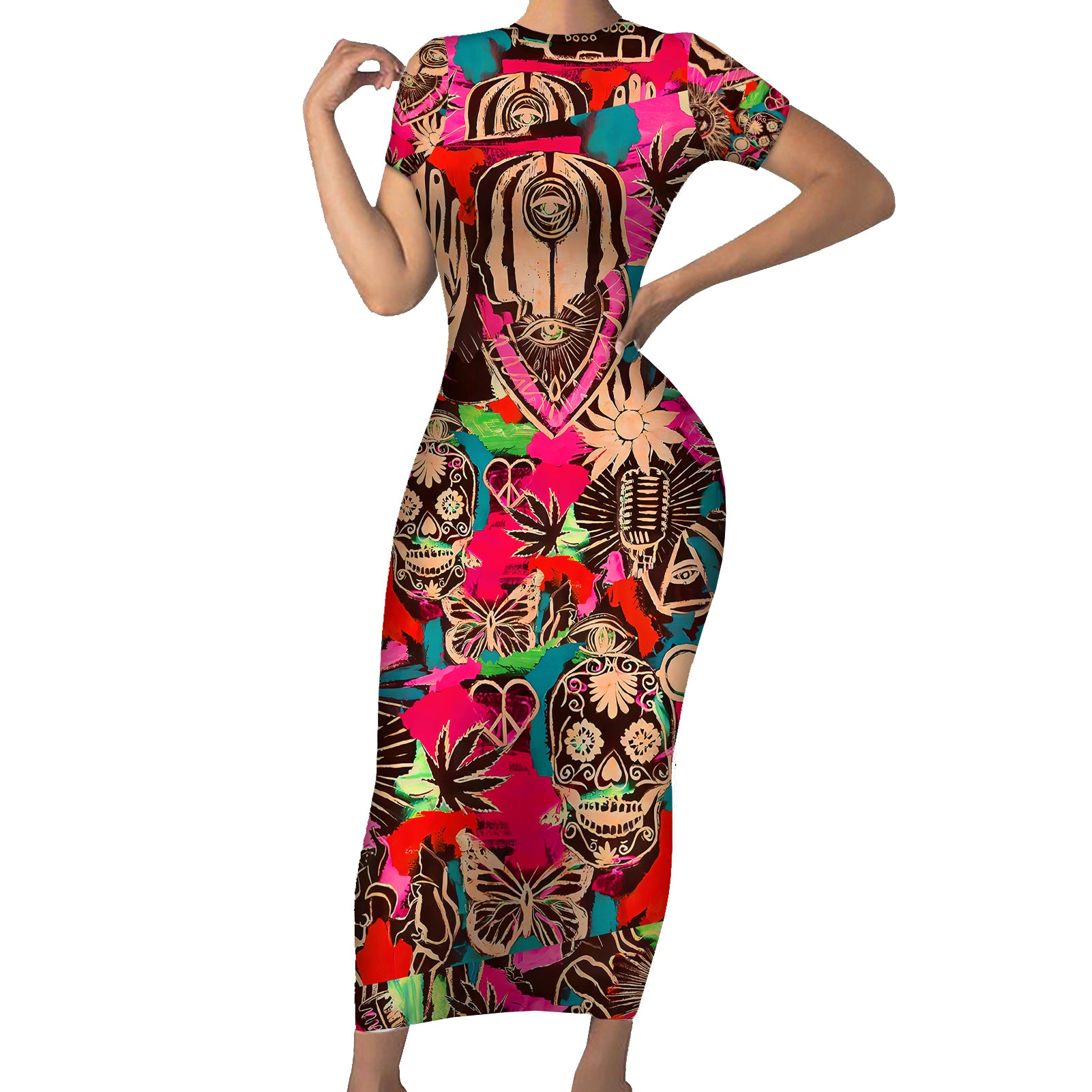 festival-memories-skull-short-sleeve-bodycon-dress