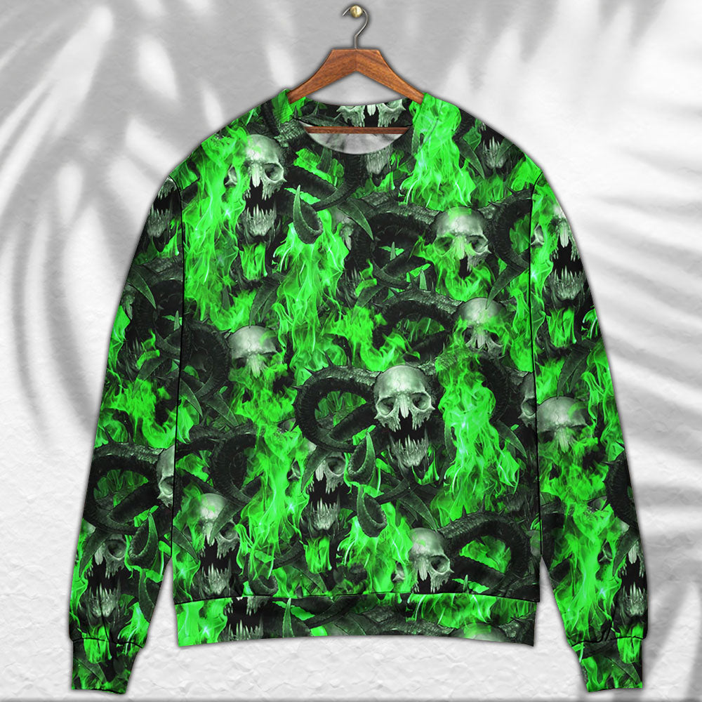 Skull Green Flame Burn Ugly Christmas Sweaters