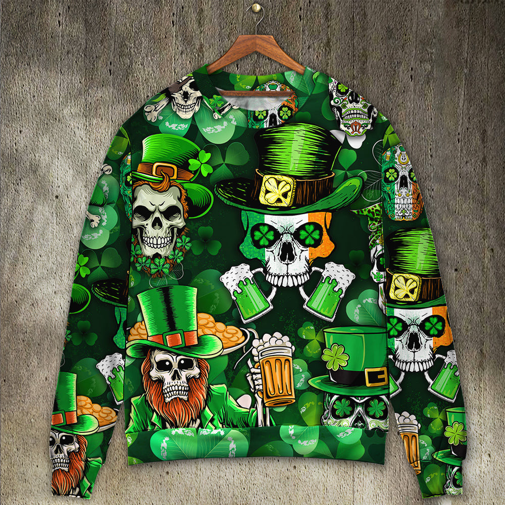 Irish Skull St Patricks Day Green Light Ugly Christmas Sweaters