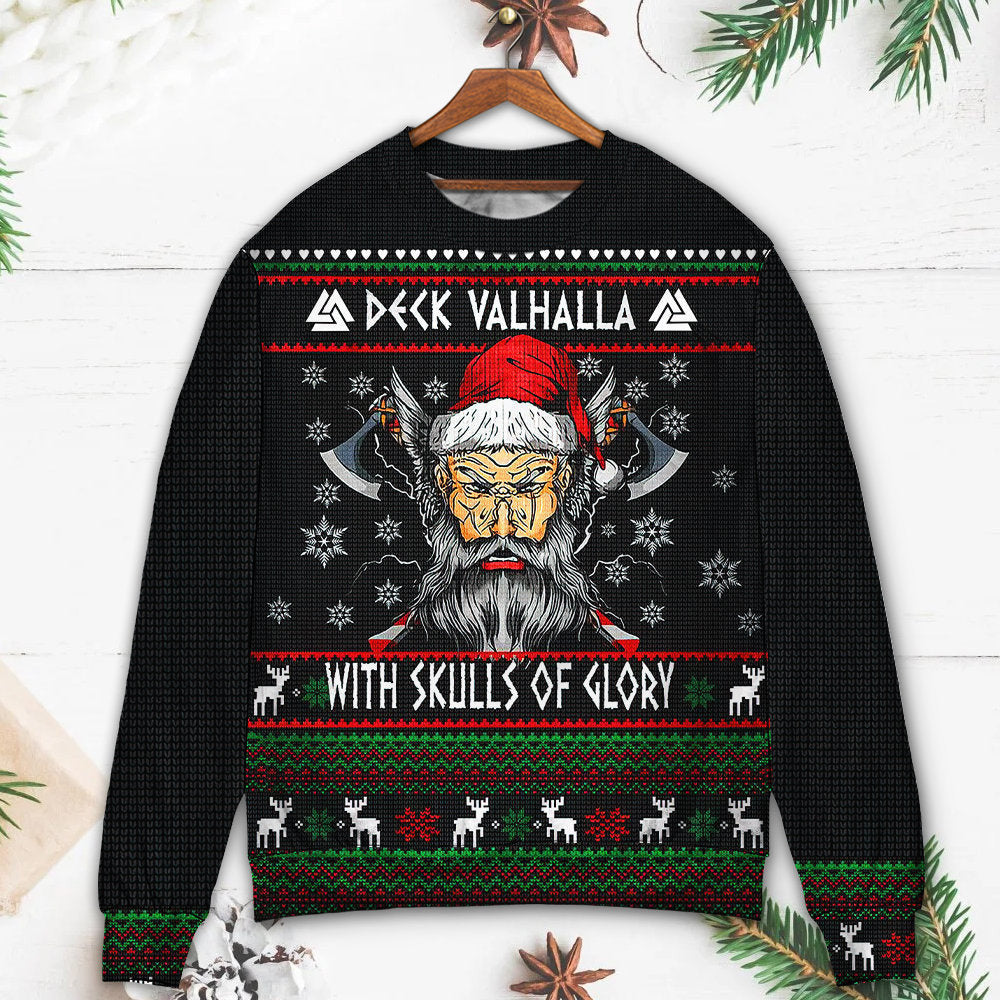 Christmas Deck Valhalla With Skull Of Glory Ugly Sweaters