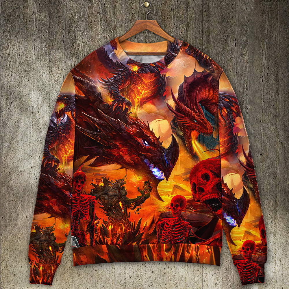 Dragon Red Skull Fire Art Style Ugly Christmas Sweaters