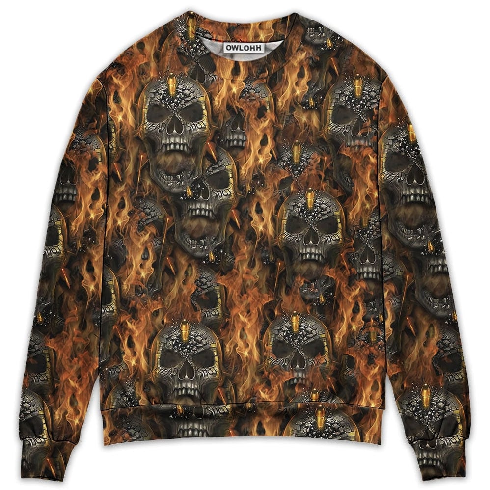 Skull Bullet Head Shot Fire Ugly Christmas Sweaters