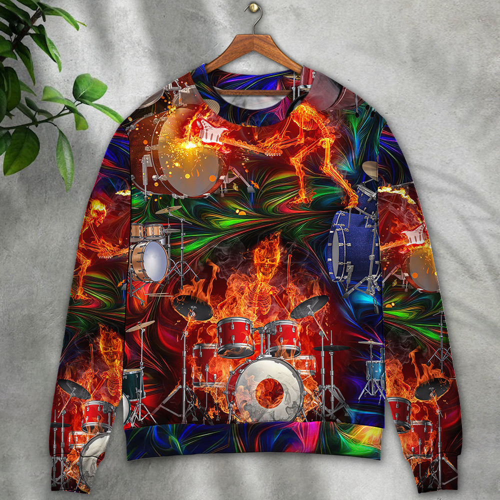 Drum Is My Life Fire Skull Colorful Style Ugly Christmas Sweaters