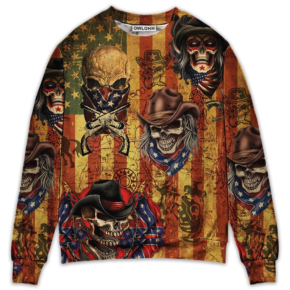 Skull Cowboy America Retro Ugly Christmas Sweaters