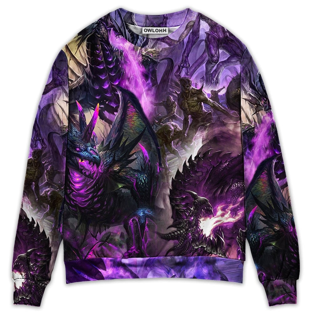 Dragon Purple Skull Monster Lightning Fight Art Style Ugly Christmas Sweaters